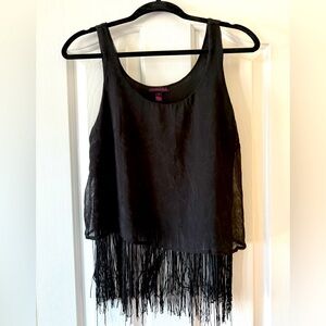 Black Fringe Sleeveless Tank Top
